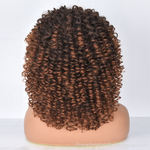 wholesale Natural color synthetic short curly wig vendors Afro Heat Resistant fiber kinky curly with bangs wigs for black women